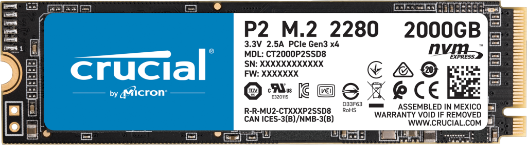 Crucial Crucial P2 Ssd 2Tb Interno M.2 2280 PCI Express 3.0 X4 NVMe Ct2000p2ssd8 